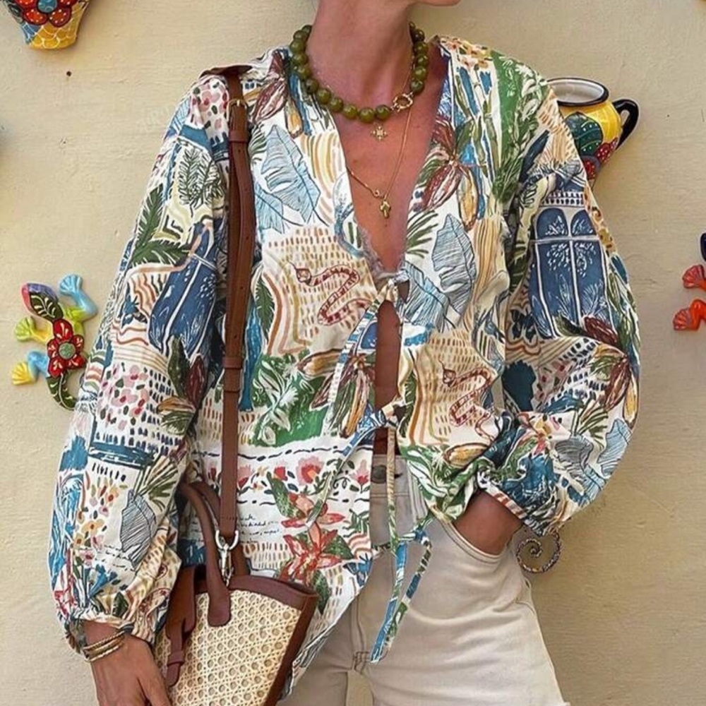 Tie Front Patterned Top